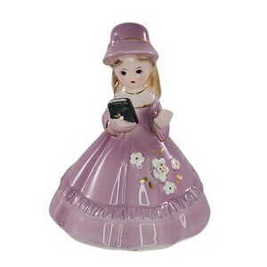 Vintage Josef Originals Church Southern Belle Girl Figurine Bell Book *Chip*